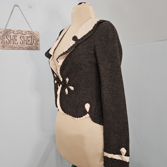 Guinevere Anthropologie Brown Boiled 100% Merino Wool Cardigan Medium Silk Trim - Picture 4 of 14